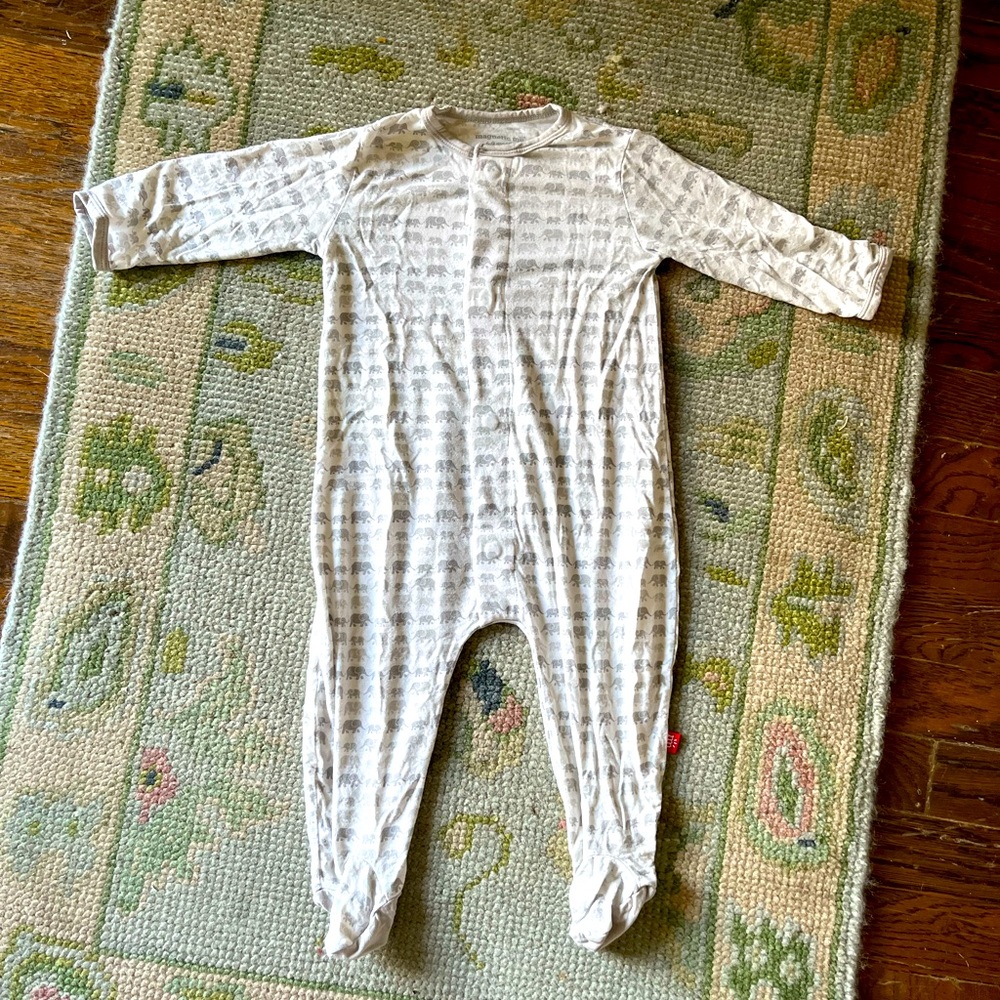 Magnetic Me Footed Pajamas size 6-9 mo - gray elephant design